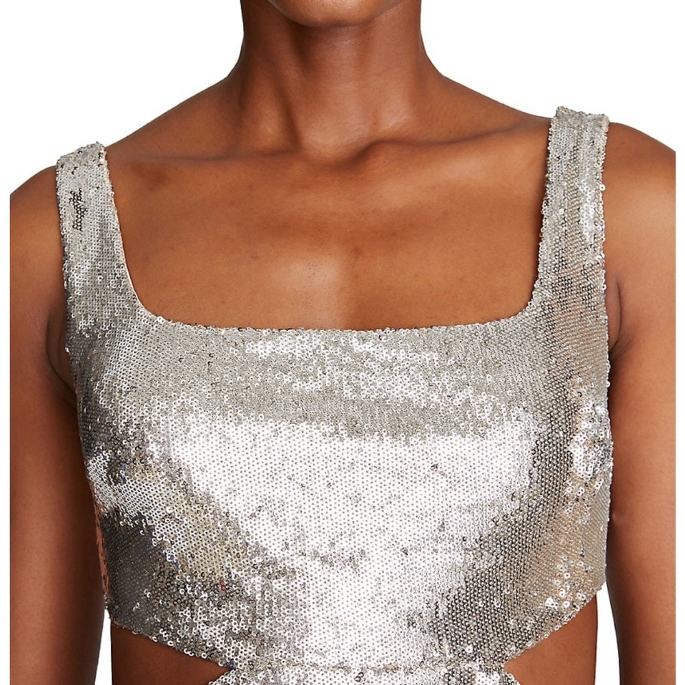HALSTON: GUILIANA DRESS, silver sequins size 4 - Picture 3 of 9